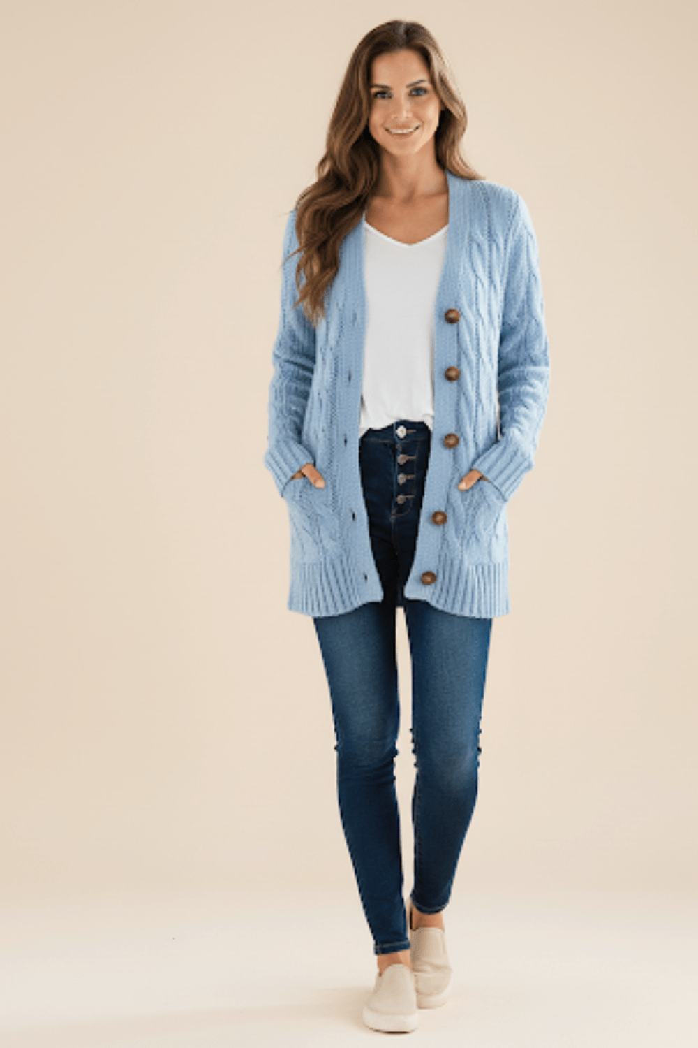 Cardigan long ouvert en maille pour femme style décontracté chic - MAX FOR ME Bleu clair / S MAX FOR ME