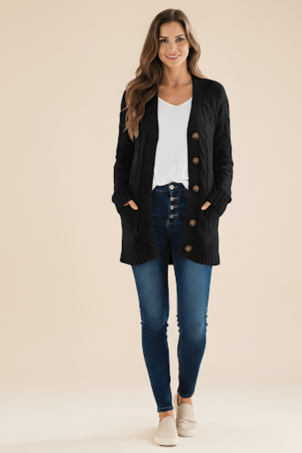 Cardigan long ouvert en maille pour femme style décontracté chic - MAX FOR ME Noir / S MAX FOR ME