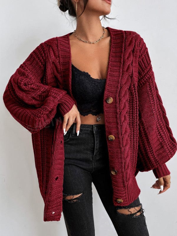 Cardigan maille torsadée - chaleur et style intemporel - MAX FOR ME Bordeaux / S MAX FOR ME