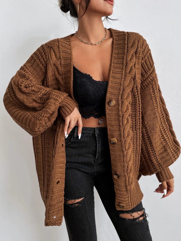 Cardigan maille torsadée - chaleur et style intemporel - MAX FOR ME Marron / S MAX FOR ME