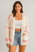 Cardigan rayé ouvert tricot décontracté layering moderne - couche stylée parfaite - MAX FOR ME Rose clair / S MAX FOR ME