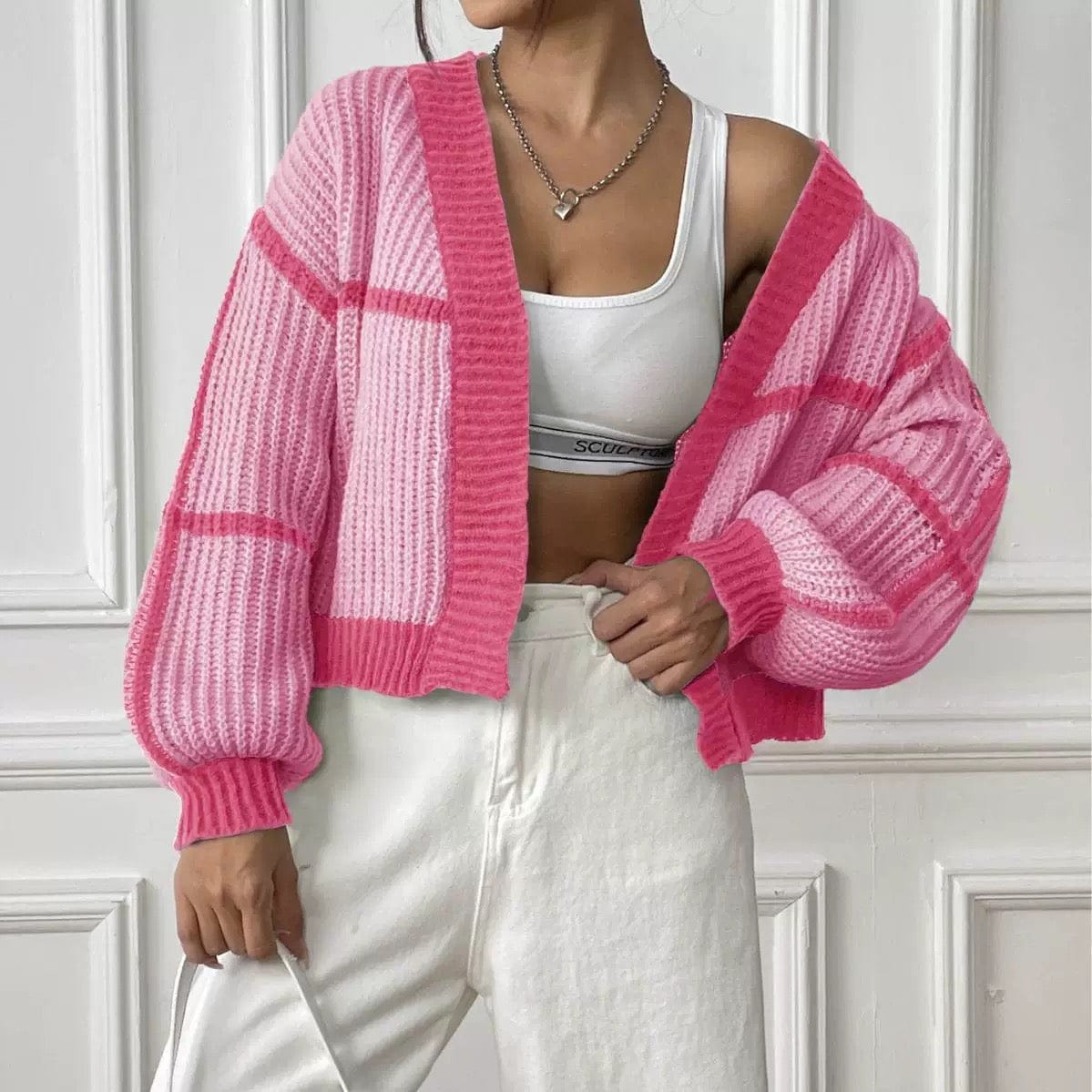 Cardigan structuré à bords contrastants - chic et moderne - MAX FOR ME Rose / S MAX FOR ME