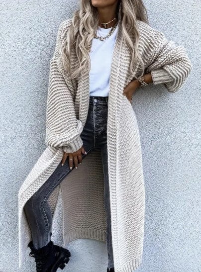 Cardigan tricoté à manches longues pour femme Beige / S MAX FOR ME