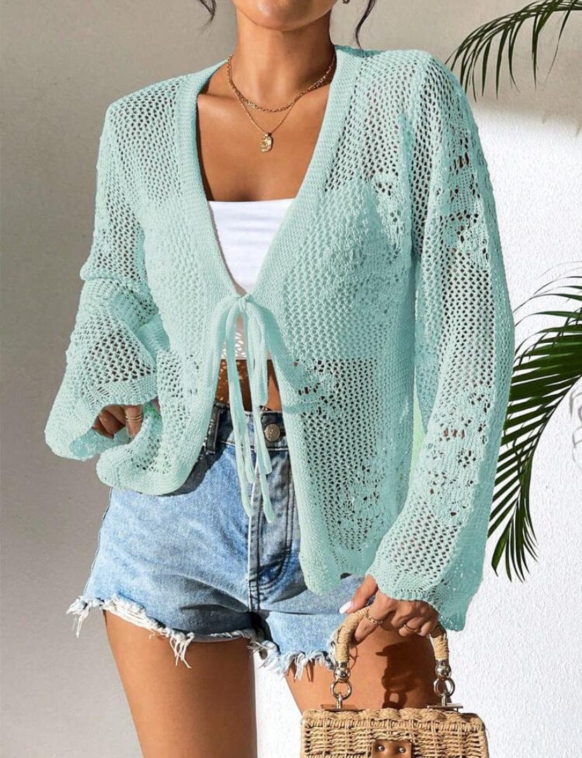 Cardigan tricoté pour femme – Ouvert sur le devant – Coupe ample – Couche légère et respirante Bleu ciel / S MAX FOR ME
