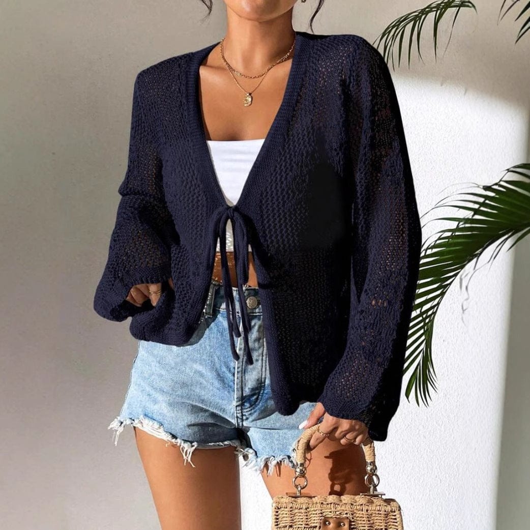 Cardigan tricoté pour femme – Ouvert sur le devant – Coupe ample – Couche légère et respirante Noir / S MAX FOR ME