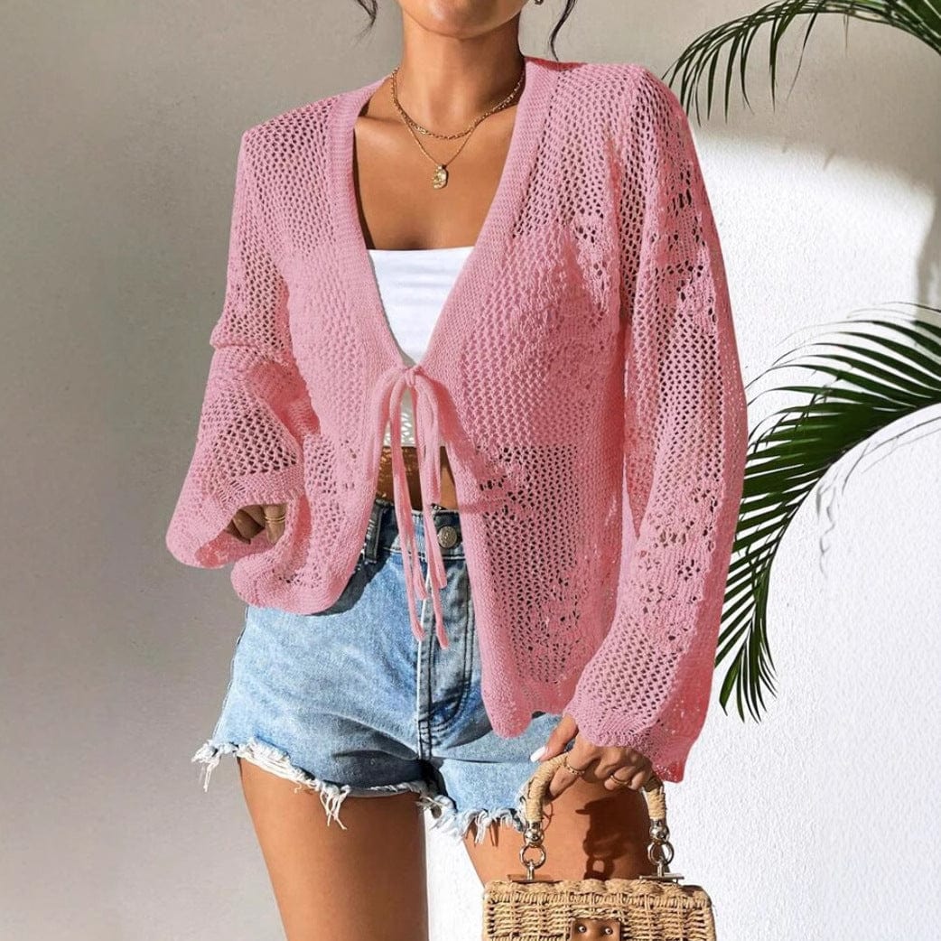 Cardigan tricoté pour femme – Ouvert sur le devant – Coupe ample – Couche légère et respirante Rose / S MAX FOR ME