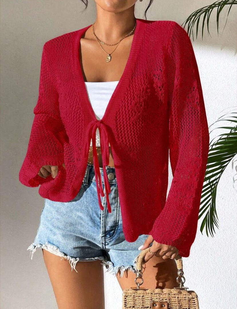 Cardigan tricoté pour femme – Ouvert sur le devant – Coupe ample – Couche légère et respirante Rouge / S MAX FOR ME