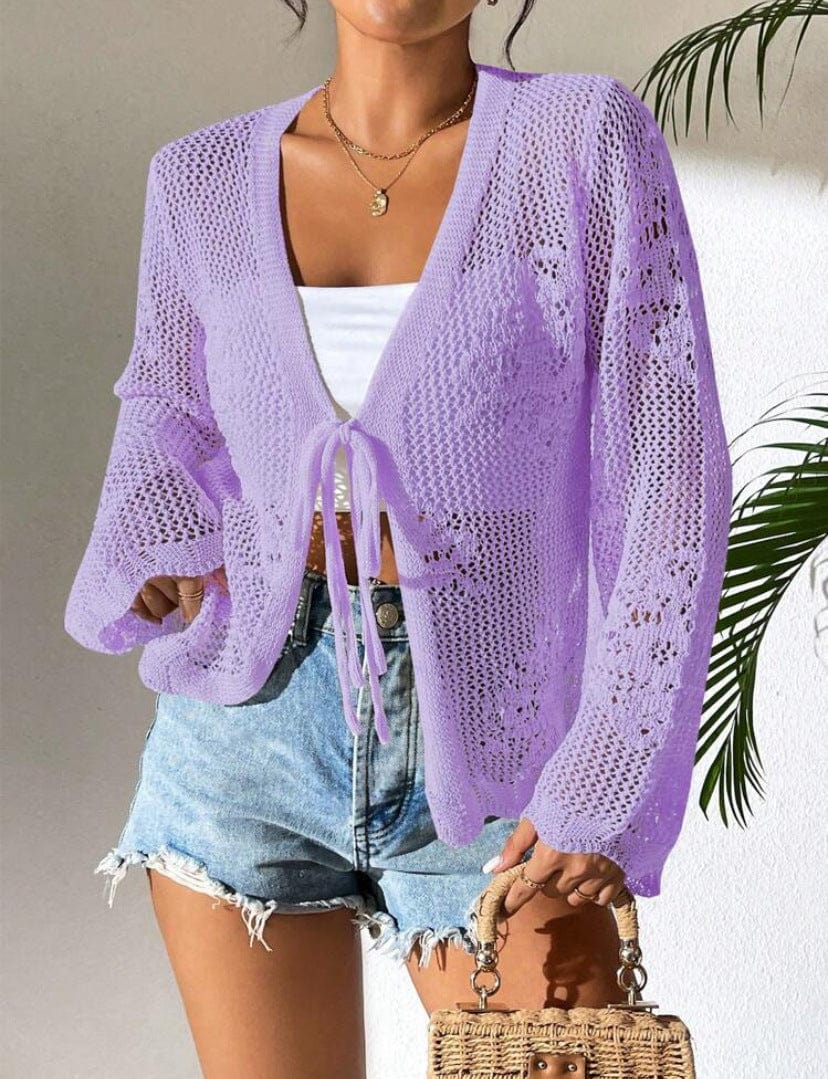 Cardigan tricoté pour femme – Ouvert sur le devant – Coupe ample – Couche légère et respirante Violet / S MAX FOR ME