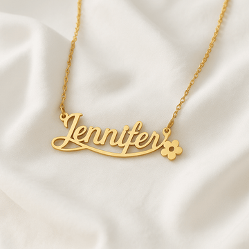 Collier Prénom avec Fleur – Bijou Personnalisé en Acier Inoxydable Or MAX for ME