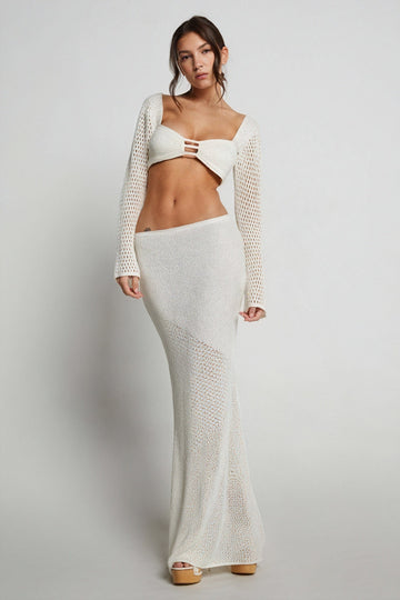 Ensemble bohème en crochet à deux pièces avec top court et jupe longue MAX FOR ME
