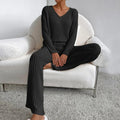 Ensemble de vêtements d'intérieur pour femme - Tricot côtelé - Haut col en V et pantalon droit - Coupe décontractée MAX FOR ME