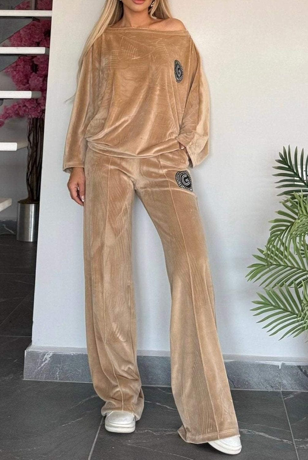 Ensemble de vêtements d'intérieur pour femme - Velours doux - Haut oversize et pantalon large - Coupe décontractée Noir / S MAX FOR ME