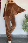 Ensemble de vêtements d'intérieur pour femme - Velours doux - Haut oversize et pantalon large - Coupe décontractée Brun foncé / S MAX FOR ME
