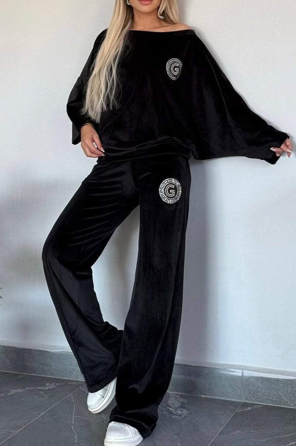 Ensemble de vêtements d'intérieur pour femme - Velours doux - Haut oversize et pantalon large - Coupe décontractée Noir / S MAX FOR ME