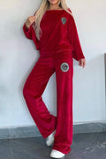Ensemble de vêtements d'intérieur pour femme - Velours doux - Haut oversize et pantalon large - Coupe décontractée Rouge / S MAX FOR ME