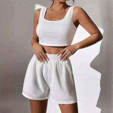 MAX for ME Blanc / 34 Ensemble Deux Pièces Décontracté et Décontracté pour Femme, Short en Fibre artificiel astique, Vêtements de Maison, Nouvelle Collection d'Été