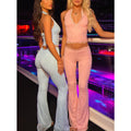 Ensemble Deux Pièces Dentelle – Pantalon Évasé et Haut Halter Séduisant MAX FOR ME