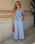 Ensemble deux pièces en jean – Gilet structuré et pantalon large stylé ensemble deux pièces