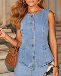 Ensemble deux pièces en jean – Gilet structuré et pantalon large stylé ensemble deux pièces