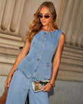 Ensemble deux pièces en jean – Gilet structuré et pantalon large stylé ensemble deux pièces