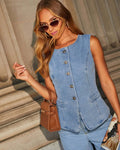 Ensemble deux pièces en jean – Gilet structuré et pantalon large stylé ensemble deux pièces