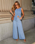 Ensemble deux pièces en jean – Gilet structuré et pantalon large stylé ensemble deux pièces