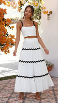 Ensemble deux pièces – jupe maxi fluide et top bustier festonné Blanc Cassé / S MAX FOR ME