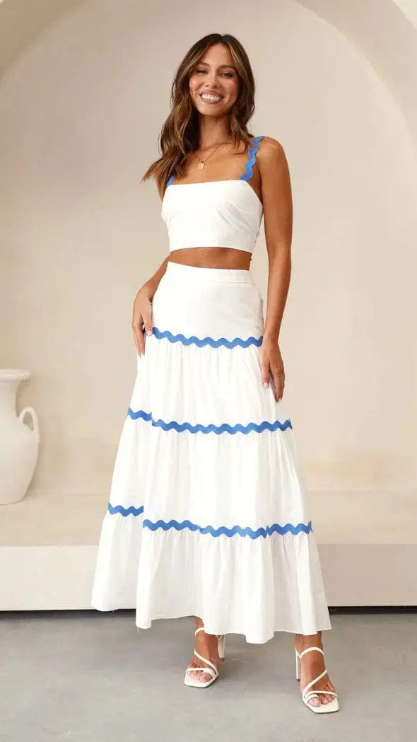 Ensemble deux pièces – jupe maxi fluide et top bustier festonné Blanc / S MAX FOR ME
