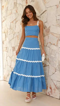 Ensemble deux pièces – jupe maxi fluide et top bustier festonné Bleu clair / S MAX FOR ME