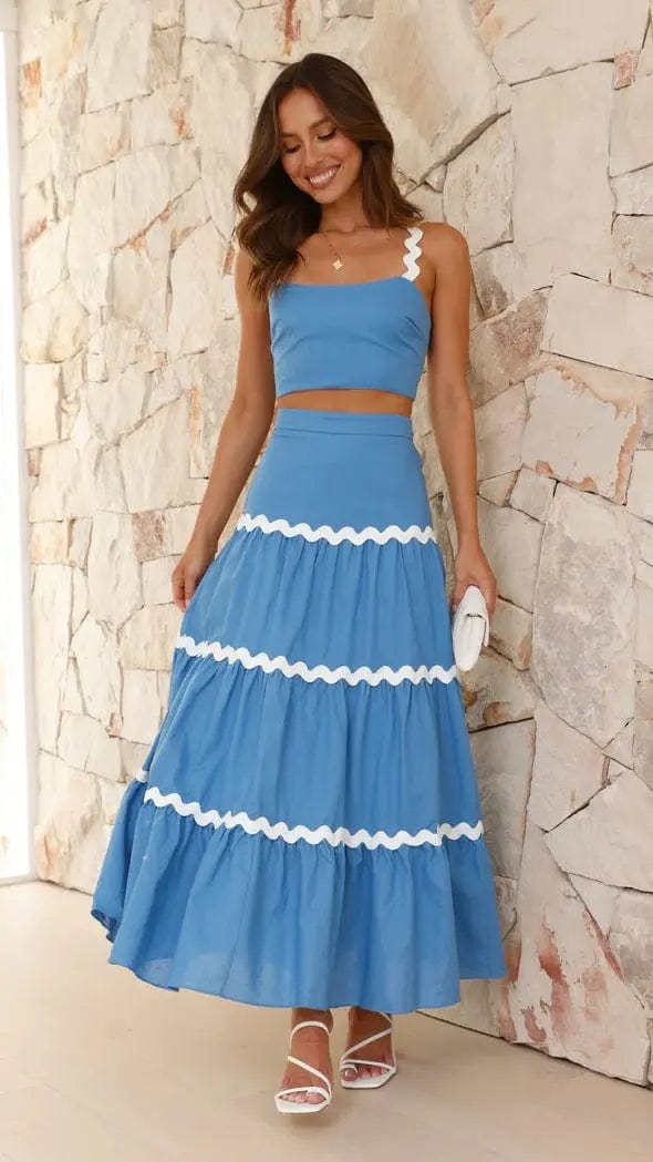 Ensemble deux pièces – jupe maxi fluide et top bustier festonné Bleu clair / S MAX FOR ME