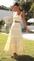 Ensemble deux pièces – jupe maxi fluide et top bustier festonné Jaune / S MAX FOR ME