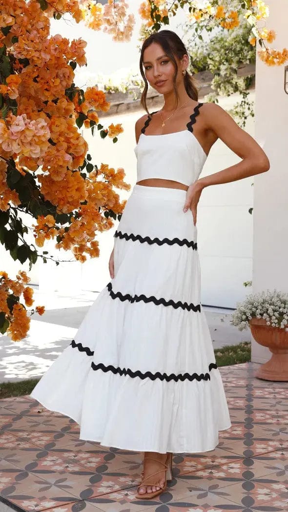 Ensemble deux pièces – jupe maxi fluide et top bustier festonné MAX FOR ME