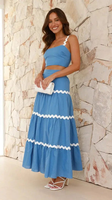 Ensemble deux pièces – jupe maxi fluide et top bustier festonné MAX FOR ME