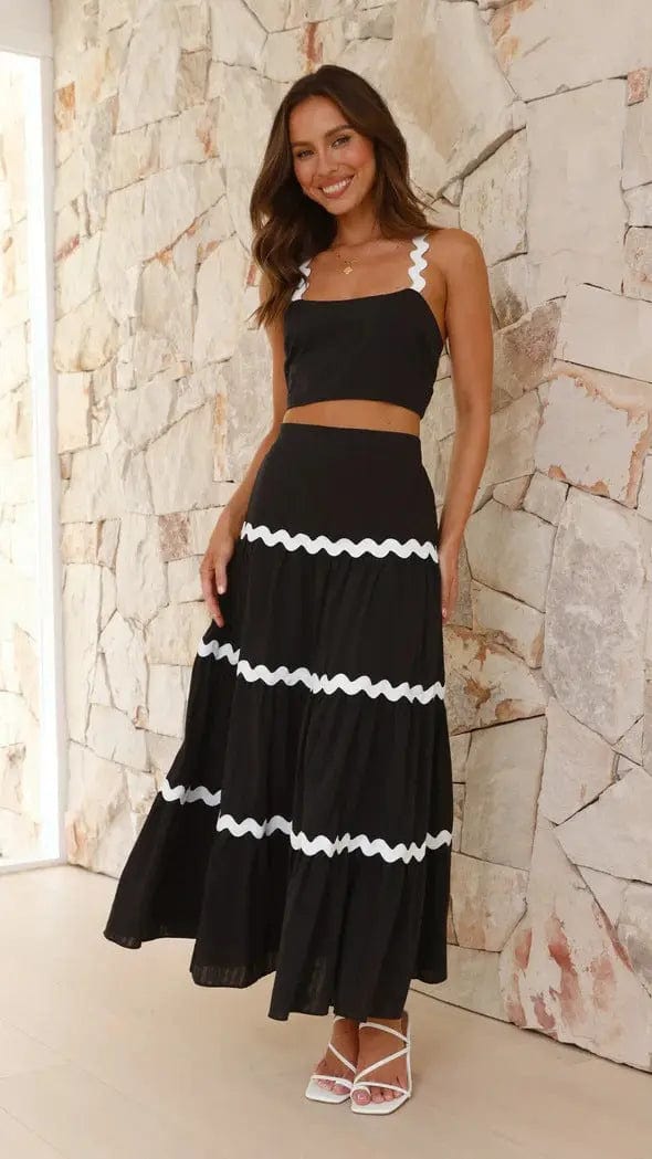Ensemble deux pièces – jupe maxi fluide et top bustier festonné Noir Carmin / S MAX FOR ME