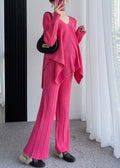Ensemble deux pièces pour femme - Tricot côtelé - Pull oversize à col en V et pantalon large MAX FOR ME
