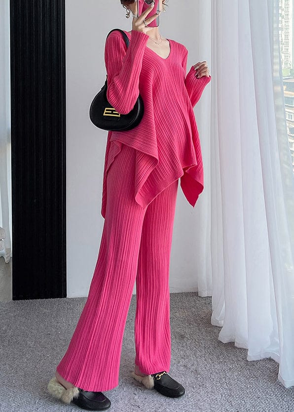Ensemble deux pièces pour femme - Tricot côtelé - Pull oversize à col en V et pantalon large MAX FOR ME