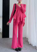 Ensemble deux pièces pour femme - Tricot côtelé - Pull oversize à col en V et pantalon large MAX FOR ME