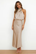 Ensemble deux pièces satiné – silhouette fluide pour l’été Beige / S MAX FOR ME