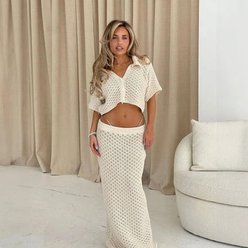 Ensemble femme bohème chic : top court décontracté et jupe longue taille haute en coton léger MAX FOR ME