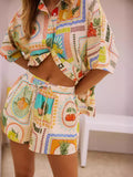 Ensemble femme tropical coloré - chemise boutonnée et short taille haute imprimé exotique MAX FOR ME