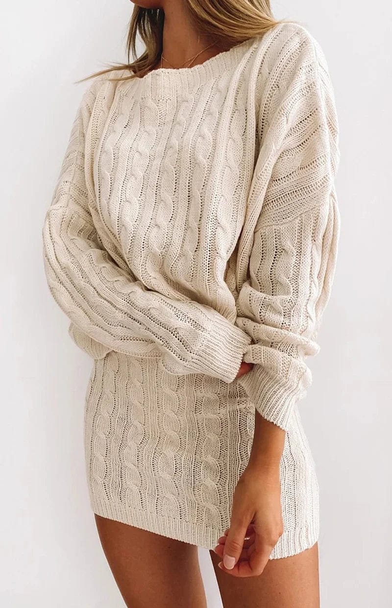 Ensemble jupe et pull en maille torsadée - un style chic et cocooning - MAX FOR ME Beige / S MAX FOR ME