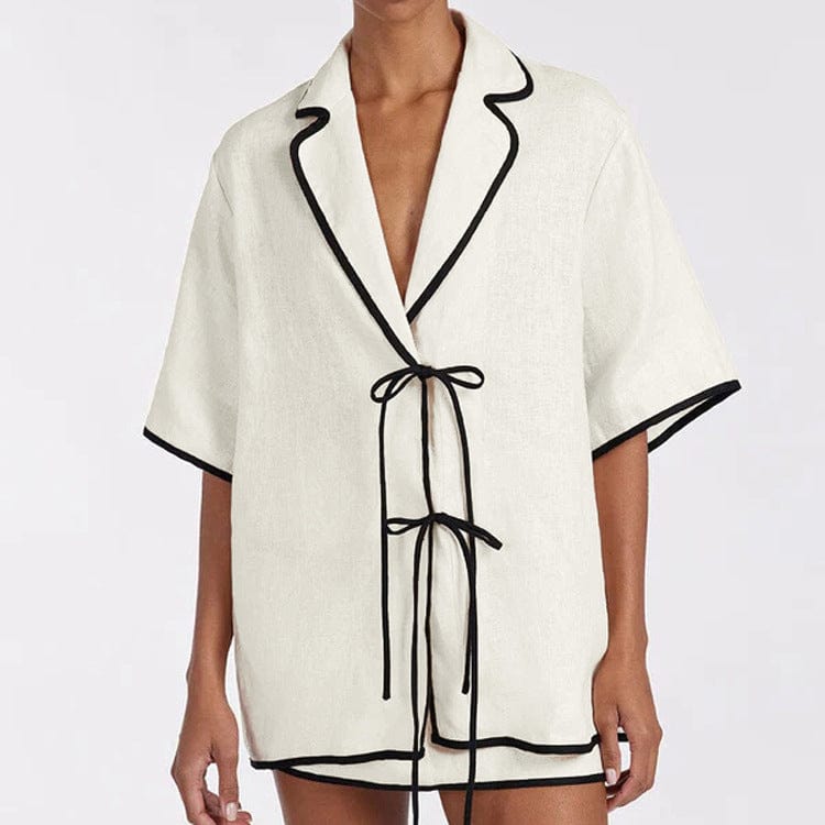 Ensemble jupe et veste – silhouette courte et finition nouée pour l’été Beige Foncé / S MAX FOR ME
