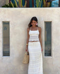 Ensemble jupe midi texturé – haut licou et taille cordon ajustable Blanc / S MAX FOR ME