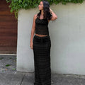 Ensemble jupe midi texturé – haut licou et taille cordon ajustable MAX FOR ME