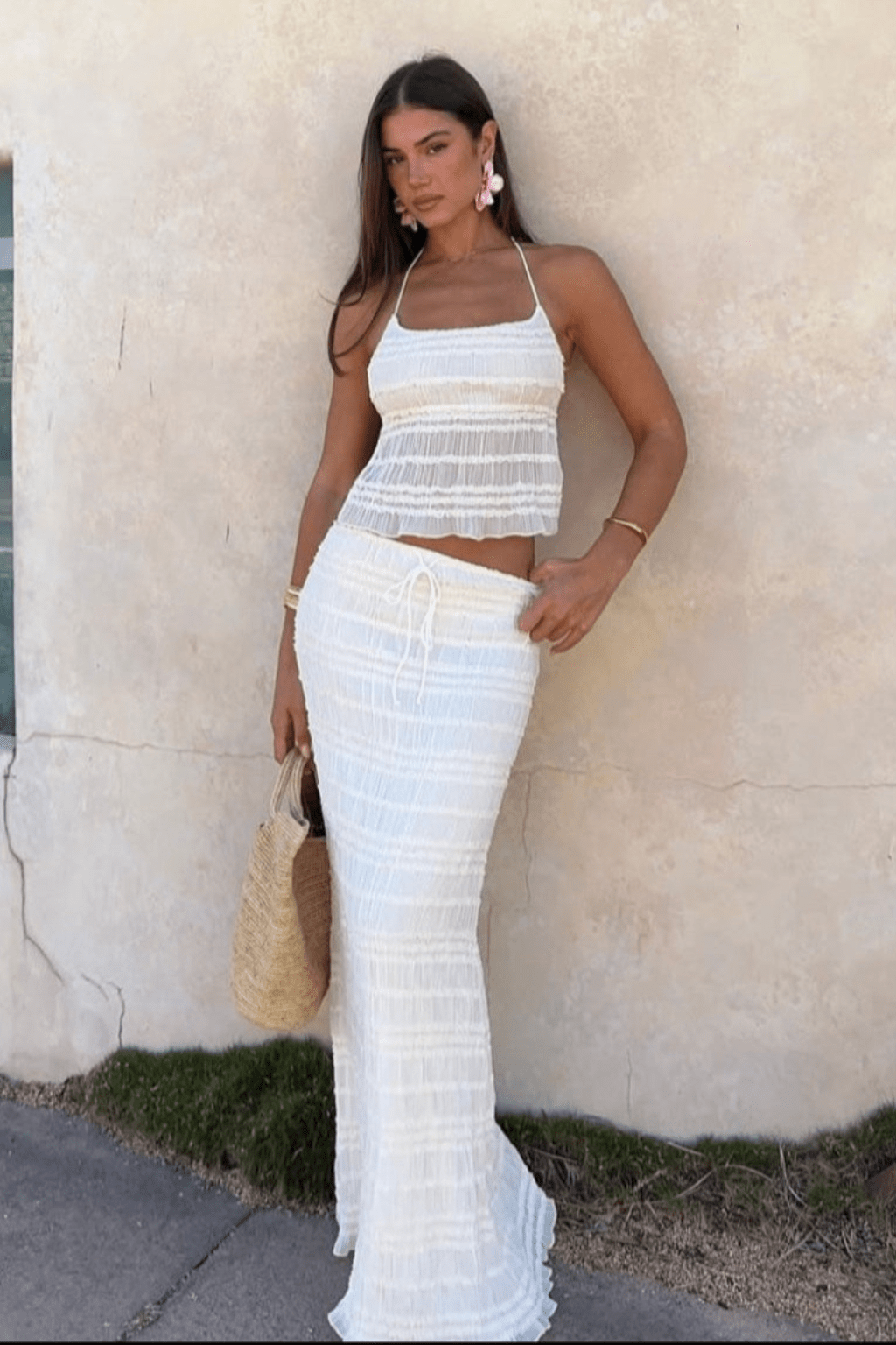 Ensemble jupe midi texturé – haut licou et taille cordon ajustable MAX FOR ME