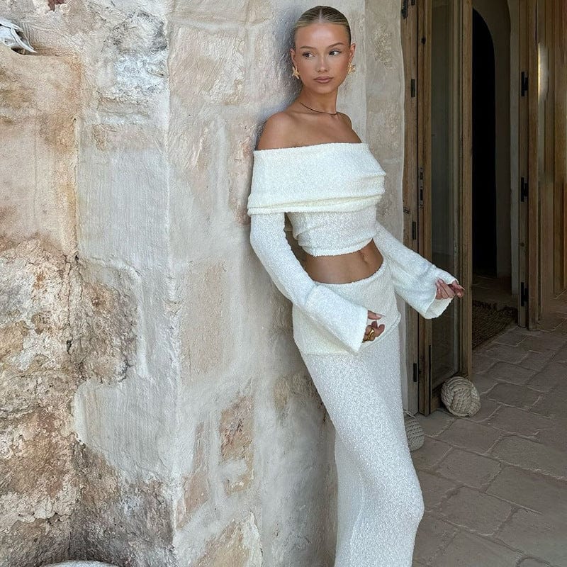 Ensemble jupe taille haute et top manches bouffantes – Look blanc chic d’été Blanc / S MAX FOR ME