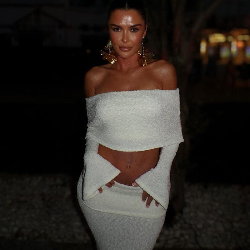Ensemble jupe taille haute et top manches bouffantes – Look blanc chic d’été MAX FOR ME