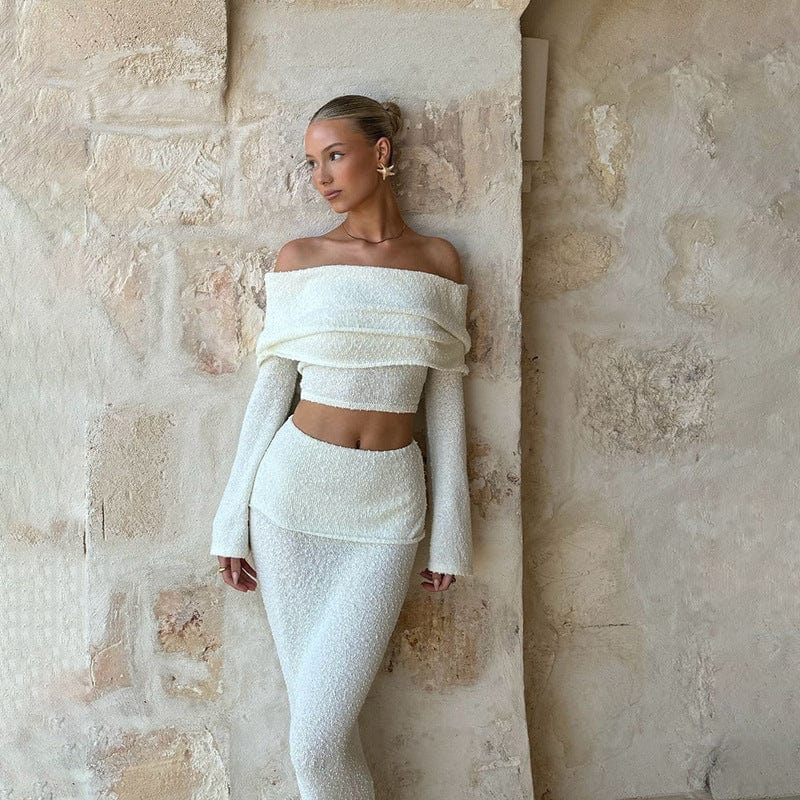 Ensemble jupe taille haute et top manches bouffantes – Look blanc chic d’été MAX FOR ME
