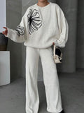 Ensemble pull à motif floral et pantalon ample - Confort cocooning et style bohème moderne Blanc / S MAX for ME