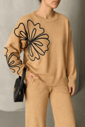 Ensemble pull à motif floral et pantalon ample - Confort cocooning et style bohème moderne Marron / S MAX for ME